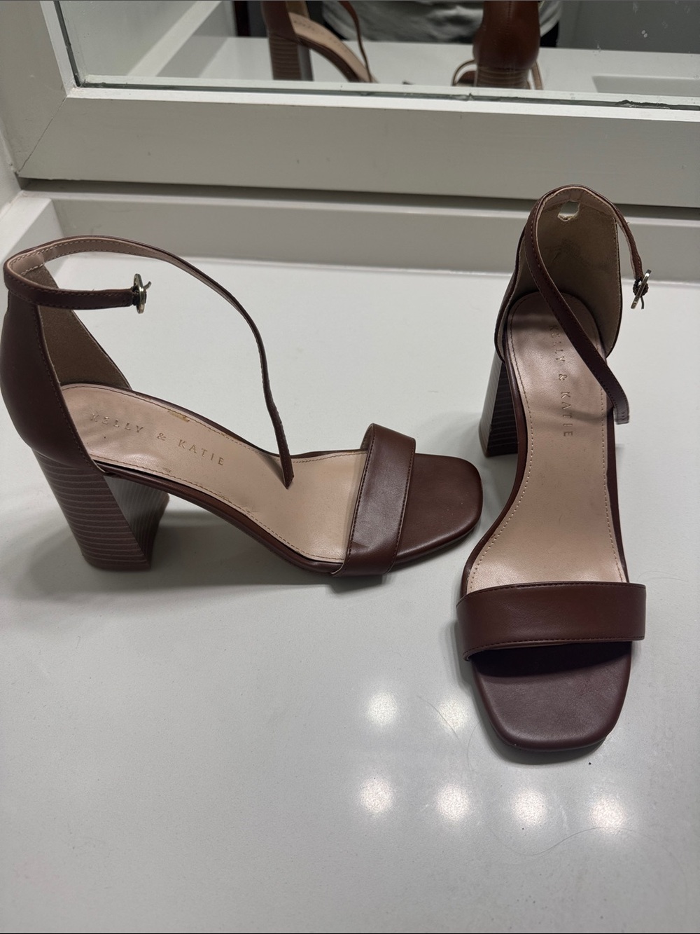 Kelly & Katie Brown Block Heel Ankle-Strap Sandals